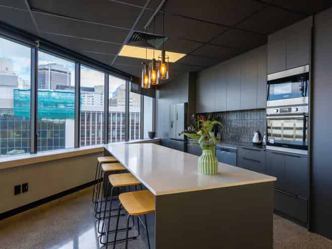 Spacious contemporary office with park views