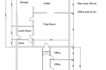 Tenancy with food preparation areas and offices