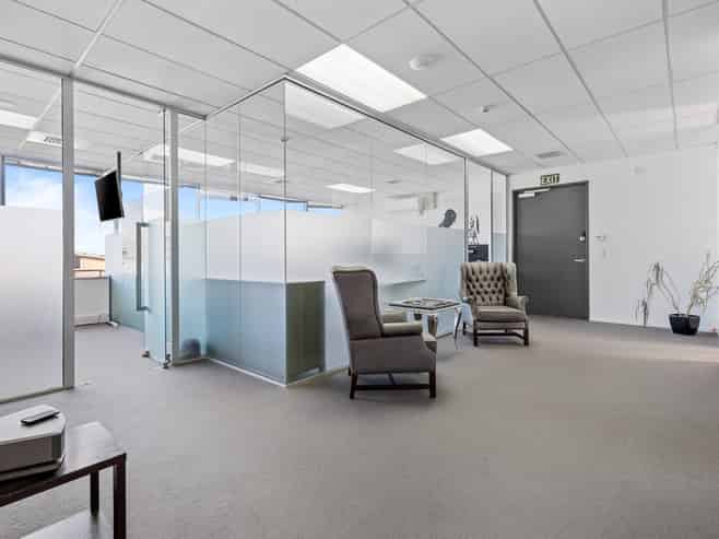 Upper floor office with deck and storage