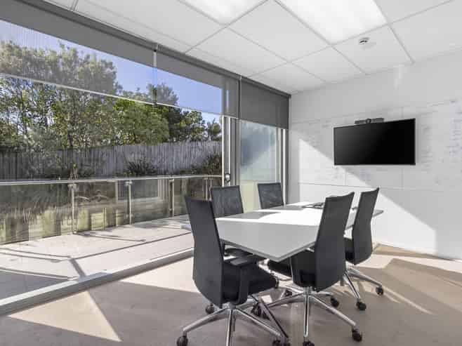 Upper floor office with deck and storage