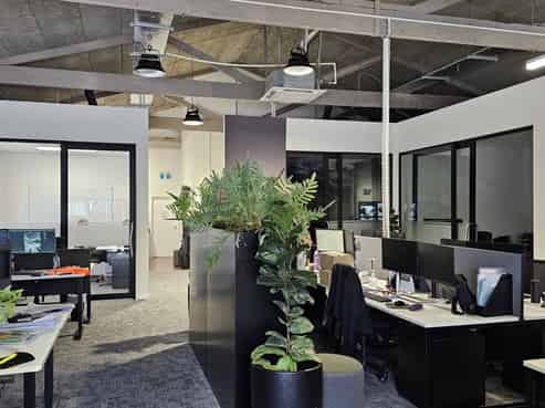 Open plan office with parking