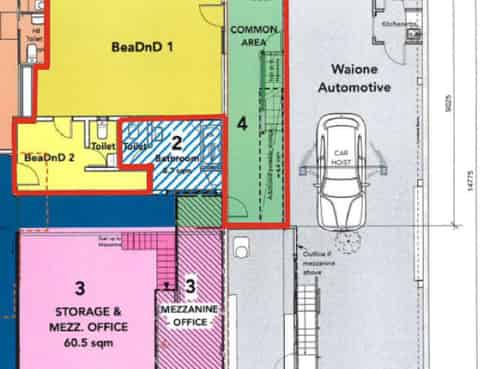 Bright ground floor storage or workshop with mezz