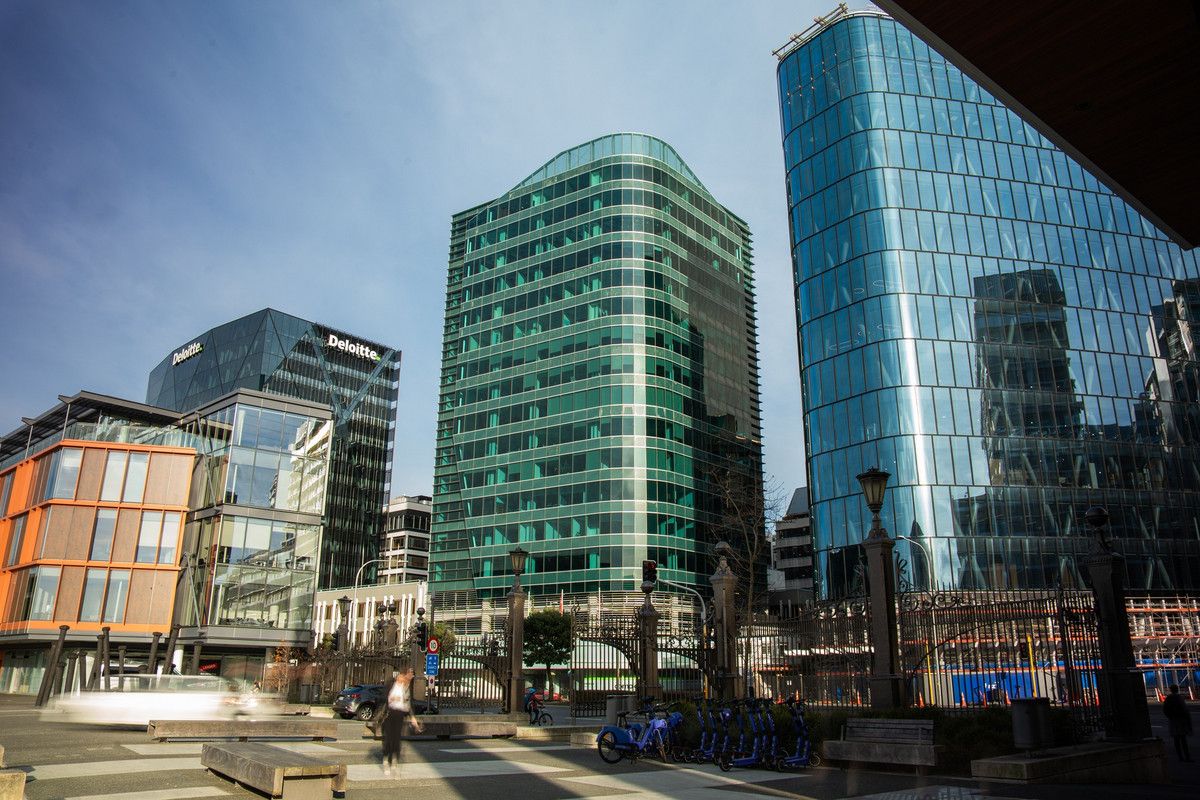 Office tower with waterfront views